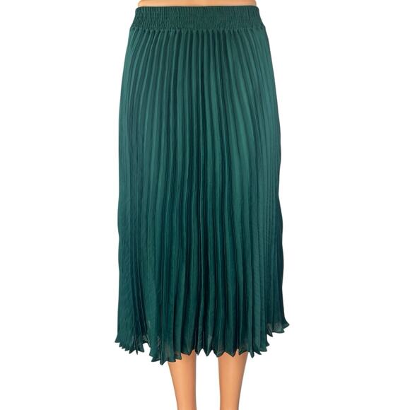 Banana Republic Green Pleated Elastic Waist Midi Straight A-Line Flared Skirt XS - Picture 1 of 4